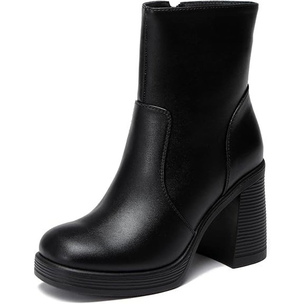 Womens 90s Y2K Gothic Grunge Chunky High Heel Square Toe Zip Up Ankle Boots Mod